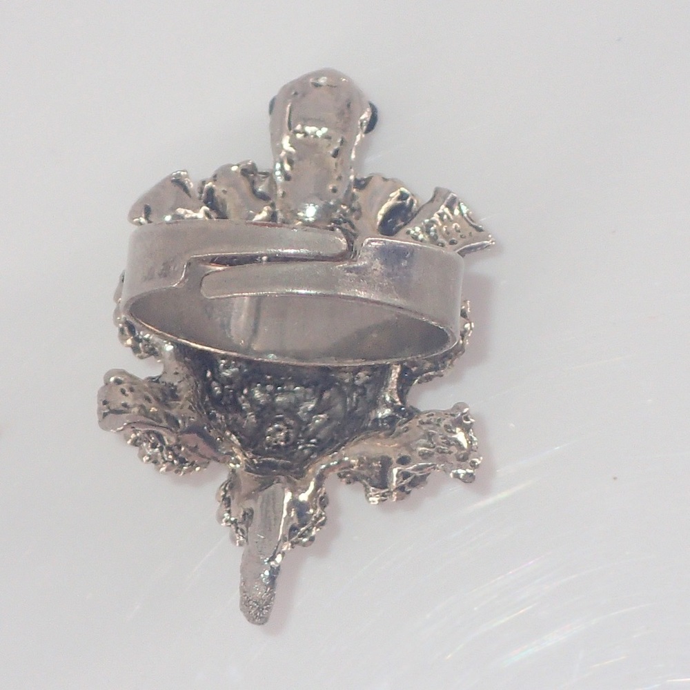 Vintage Ring Crystal Turtle Silver Adjustable Band Size 7 A Statement Piece Rare - Picture 9 of 12